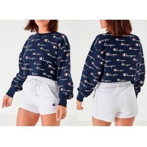 Champion Reverse Weave Cropped Sweatshirt Long Sleeve Logo Print Medium